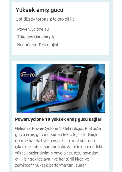 PowerCyclone 10 Yüksek Emüş Gücü Performanslı Premium 899 Watt Toz Torbasız Süpürge, Onerous Lambader Hediye!