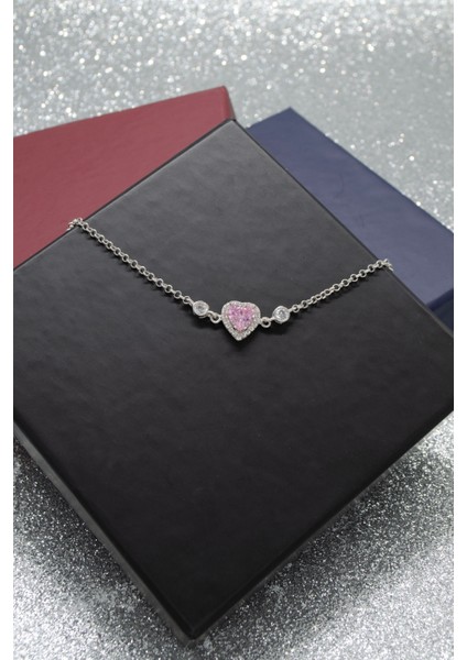 Pembe Kalp Tasarımlı 925 Ayar Gümüş Kadın Ayarlanabilir Bileklik fiyatları