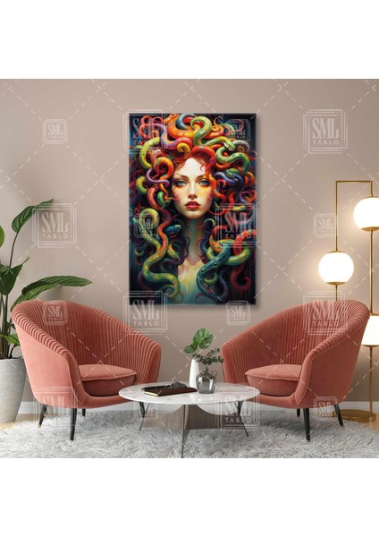Medusa Yılan Başlı Kadın Yunan Mitolojisi Dikey Kanvas Tablo