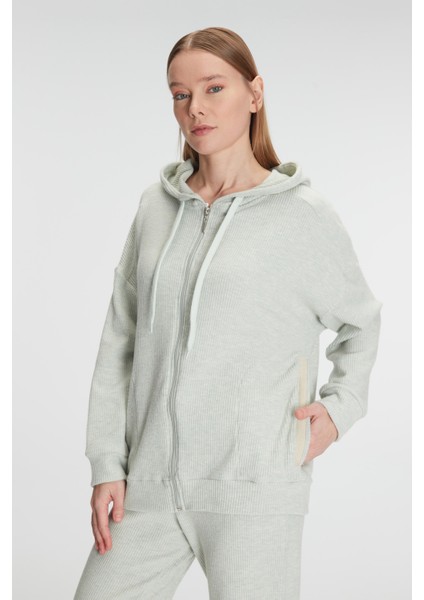 Kadın Pamuklu Homesuit Kapüşonlu Fermuarlı Ev Giyim Pijama TAKIMI11333