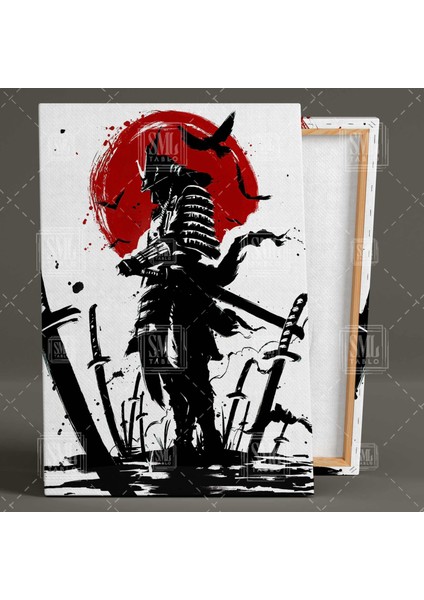 Kırmızı Ay ve Kılıç Samuray Kılıcı Japanese Samurai Uzak Doğu Savunma Sanatları Dikey Kanvas Tablo fiyatları