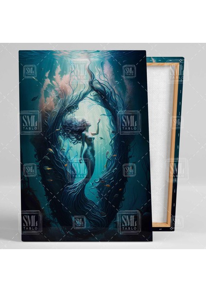 Su Altındaki Güzel Deniz Kızı Deniz Atlı Mermaid Dikey Kanvas Tablo fiyatları