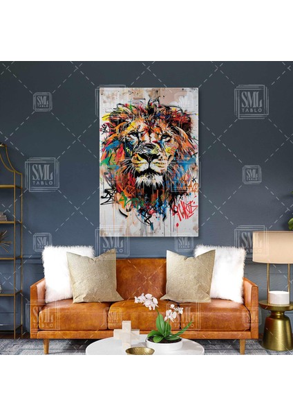 Aslan Başı Grafitti Sokak Duvar Sanatı Banksy Dikey Kanvas Tablo