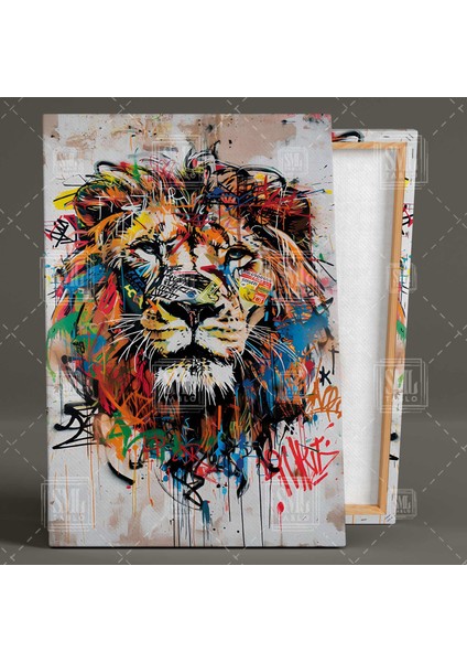 Aslan Başı Grafitti Sokak Duvar Sanatı Banksy Dikey Kanvas Tablo