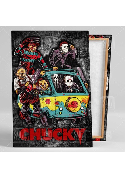 Korku Filmi Karakterleri Chucky Freddy Çığlık Maskesi Film Sinema Dikey Kanvas Tablo fiyatları