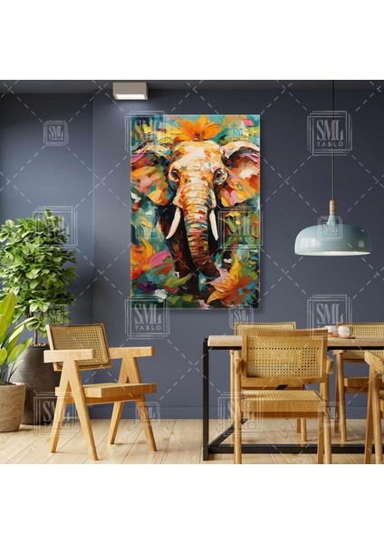 Egzotik Ormanın Içindeki Fil Yeşil Yapraklar Hayvan Dikey Kanvas Tablo