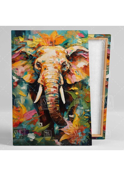 Egzotik Ormanın Içindeki Fil Yeşil Yapraklar Hayvan Dikey Kanvas Tablo fiyatları