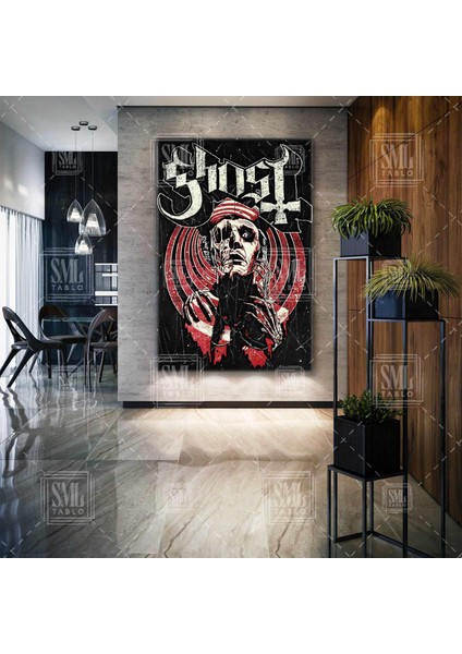 Ghost Rock Müzik Grubu Müzik Rock Gotik Haç Zombi Dikey Kanvas Tablo