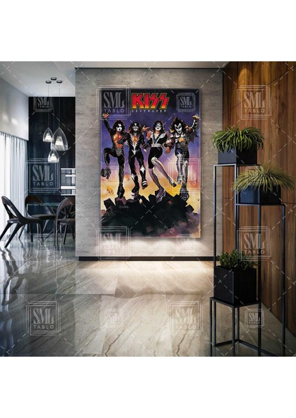 Kiss Rock Müzik Grubu The Destroyer Rock Müzik Albüm Kapağı Dikey Kanvas Tablo