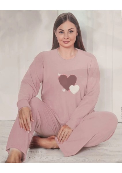 Büyük Beden Interlok Anne Pijama Takımı Pembe