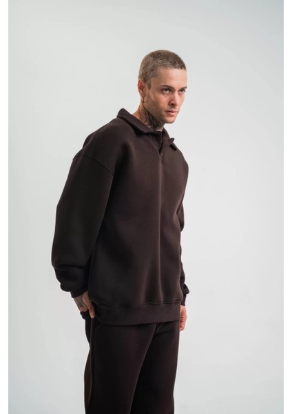 Oversize Polo Yaka Sweatshirt