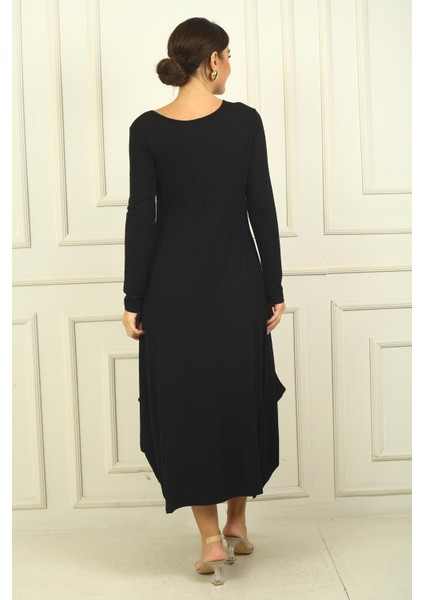 Kadın Önü Nakışlı Cepli Rahat Kalıp Uzun Viskon Elbise fırsatları