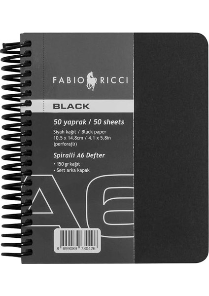 Ricci Black A6 10,5X14,8 cm Siyah Spiralli Çizim Defteri