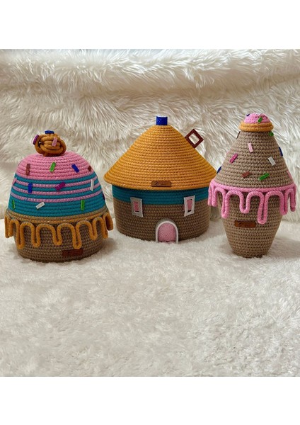 El Yapımı Tasarım 3’lü Düzenleyici Sepet Kahverengi / Tek Ebat