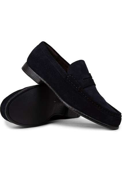 Hakiki Süet Lacivert Erkek Loafer Ayakkabı - 01510MLCVC06