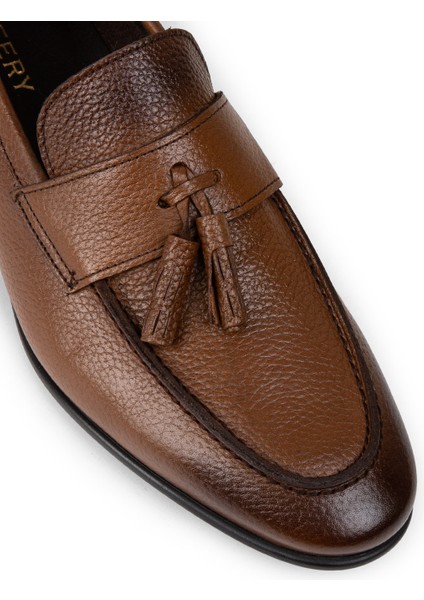 Hakiki Deri Taba Rengi Püsküllü Erkek Loafer - 01989MTBAC01
