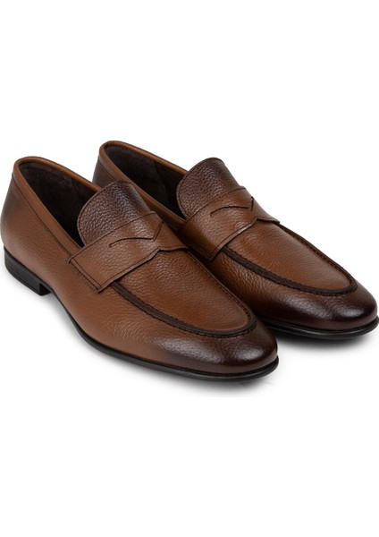 Hakiki Deri Taba Rengi Erkek Loafer Ayakkabı - 01988MTBAC01