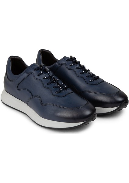 Hakiki Deri Lacivert Erkek Sneaker Ayakkabı - 01725MLCVE06