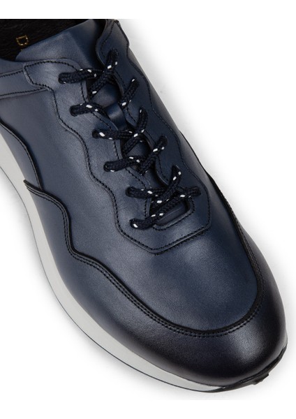 Hakiki Deri Lacivert Erkek Sneaker Ayakkabı - 01725MLCVE06