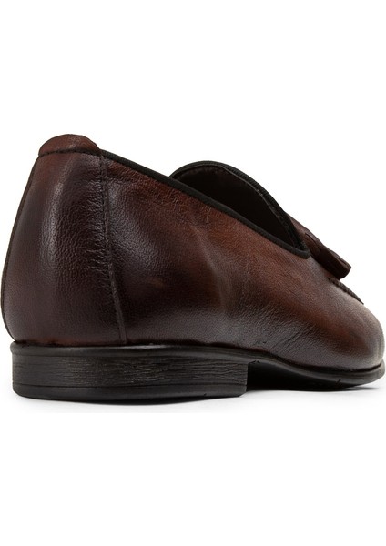 Hakiki Deri Taba Rengi Vintage Püsküllü Erkek Loafer - 01701MTBAC19