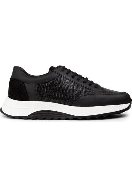 Hakiki Deri Siyah Erkek Sneaker Ayakkabı - 01984MSYHE02