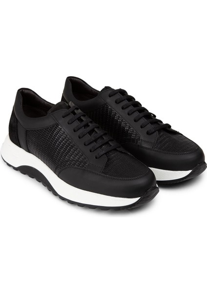 Hakiki Deri Siyah Erkek Sneaker Ayakkabı - 01984MSYHE02 fırsatları