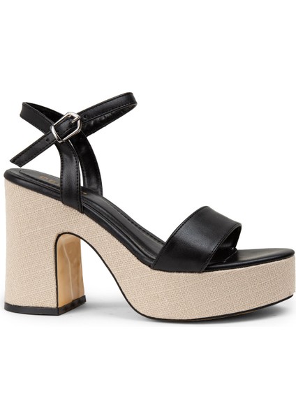 Siyah Platform Topuk Kadın Sandalet - K1040ZSYHM01