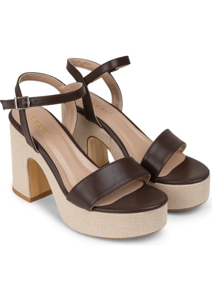 Kahverengi Platform Topuk Kadın Sandalet - K1040ZKHVM01