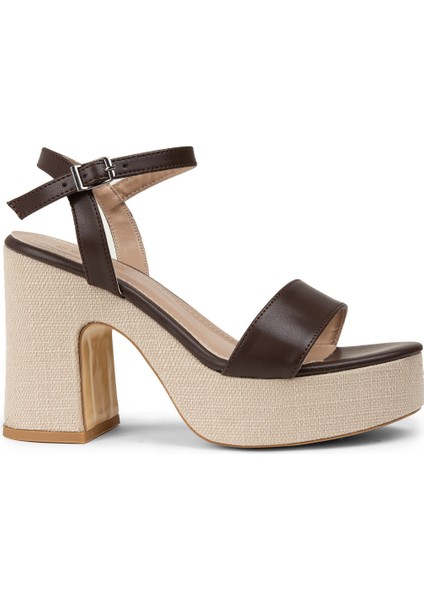 Kahverengi Platform Topuk Kadın Sandalet - K1040ZKHVM01