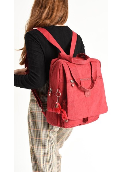 Kapaklı Okul Çantası Ister Elde Ister Sırt Olarak Rahat Kullanım 35*30 cm Kadın Sırt Çantası