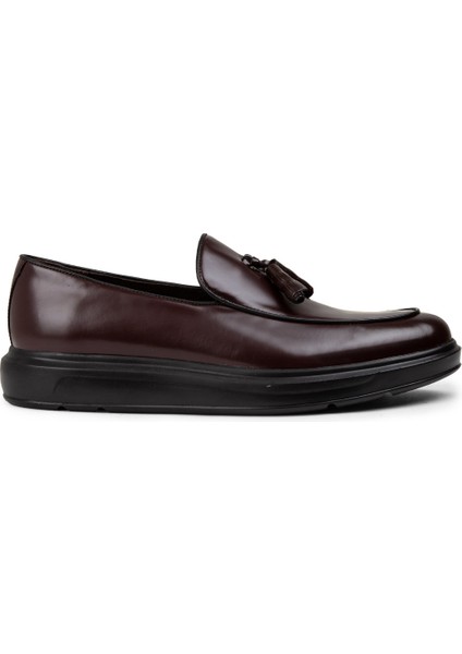 Hakiki Deri Bordo Comfort Püsküllü Erkek Loafer - 01840MBRDP04