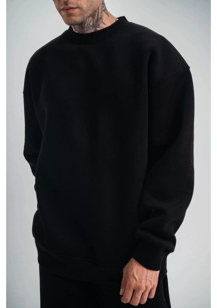 Uzun Kol Bisiklet Yaka Basic Sweatshirt - Siyah
