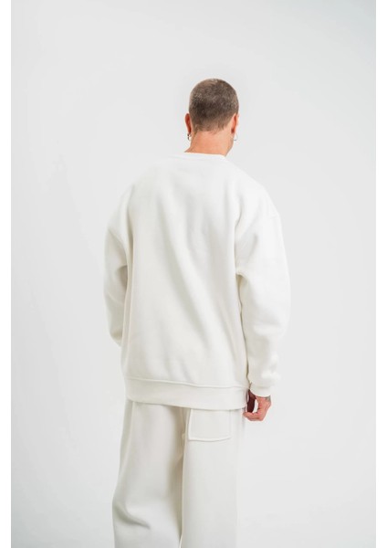 Uzun Kol Bisiklet Yaka Basic Sweatshirt - Beyaz