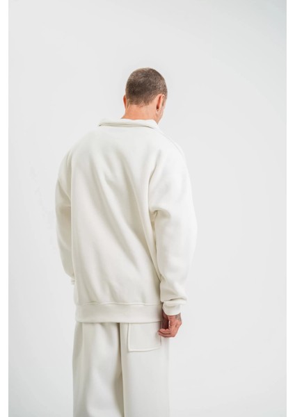 Uzun Kol Bisiklet Yaka Basic Sweatshirt - Beyaz