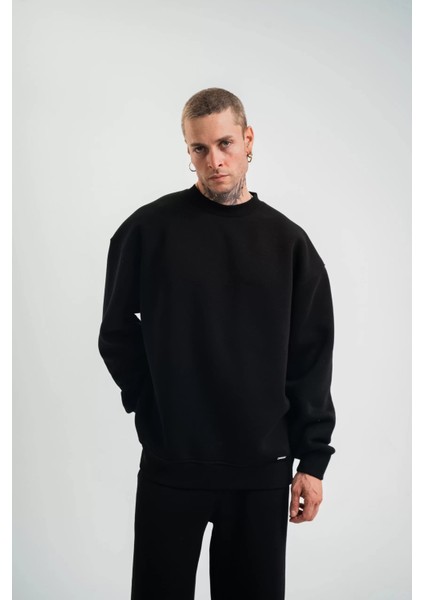 Uzun Kol Bisiklet Yaka Basic Sweatshirt - Siyah
