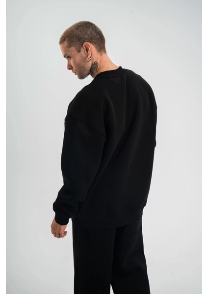 Uzun Kol Bisiklet Yaka Basic Sweatshirt - Siyah