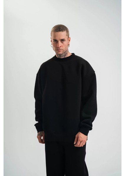 Uzun Kol Bisiklet Yaka Basic Sweatshirt - Siyah