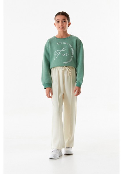 Beli Bağcıklı Önü Çimalı Straight Kız Çocuk Pantolon