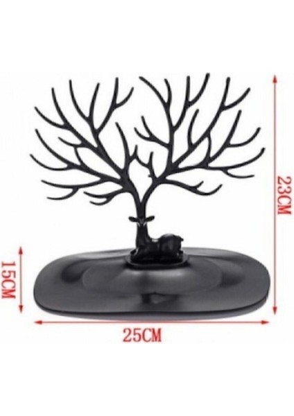 Geyik Tasarımlı Siyah Takı Standı Yüzük Küpe Kolye Askılığı Mücevher Organizer Askı