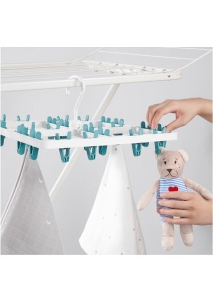 Tekno Trust Kurutma Askılığı 36X36X4 cm Kurutmalık 24 Mandallı Ikea Çamaşır Kurutması Çorap Askısı