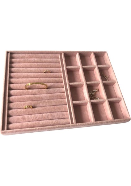 Yeni Süet Pembe Sosisli-Bölmeli Takı Kutusu (Aydındecor)