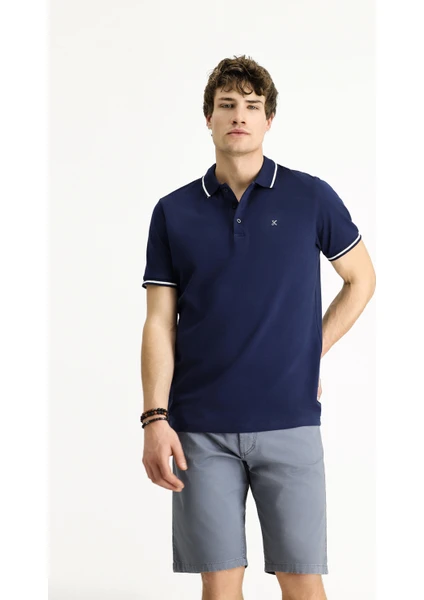 Polo Yaka Slim Fit Dar Kesim Nakışlı Süprem Pamuklu Tişört