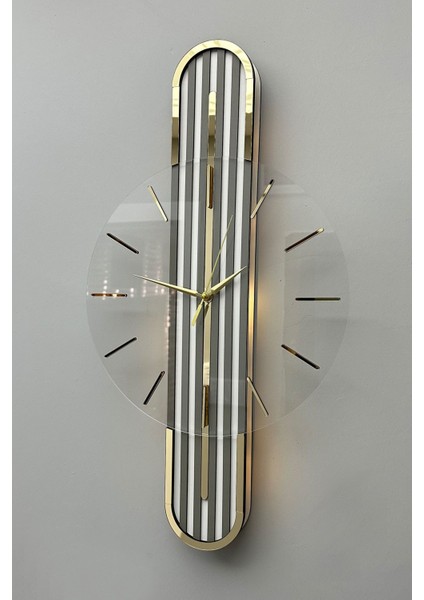 Şık Aynalı 65cm Pilli Led Saat, Sessiz Mekanizma, Beyaz Antarasit Gold, Modern Stil fiyatları