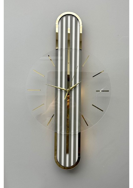 Şık Aynalı 65cm Pilli Led Saat, Sessiz Mekanizma, Beyaz Antarasit Gold, Modern Stil modelleri