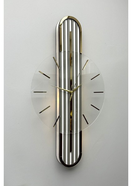 Şık Aynalı 65cm Pilli Led Saat, Sessiz Mekanizma, Beyaz Antarasit Gold, Modern Stil fırsatları