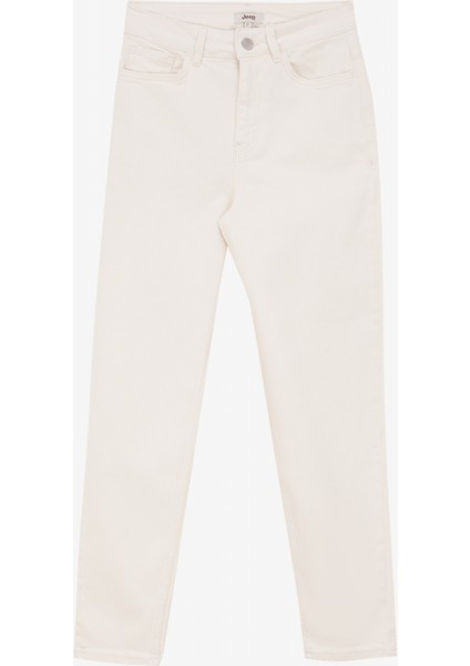 Yüksek Bel Düz Paça Straight Kırık Beyaz Kadın Denim Pantolon C4WL-PNT4067