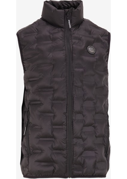 Siyah Erkek Dik Yaka Relaxed Fit Baskılı Yelek D4WM-YLK3307