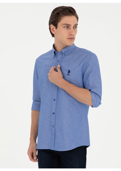 Slim Fit Klasik Yaka Saks Erkek Gömlek G081GL004.000.1958930
