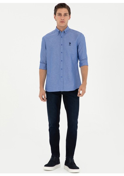 Slim Fit Klasik Yaka Saks Erkek Gömlek G081GL004.000.1958930 fırsatları