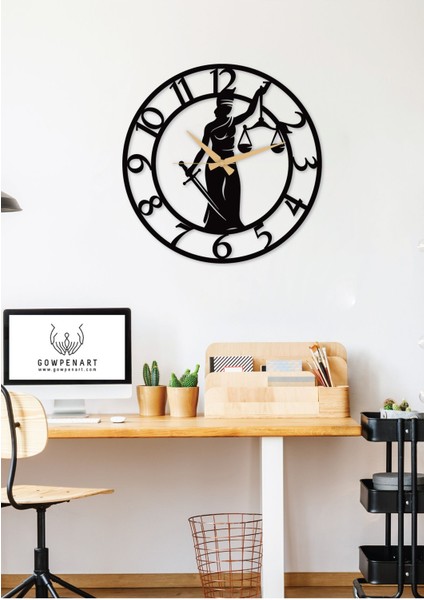 Adalet Kadını - Avukat Rakamlı Metal Siyah Duvar / Ev / Ofis Saati - Hediye Saat -50X50 cm modelleri